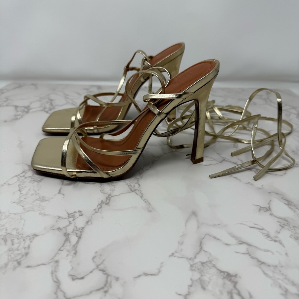 ASOS Metallic Gold Lace-Up High Heel Sandals